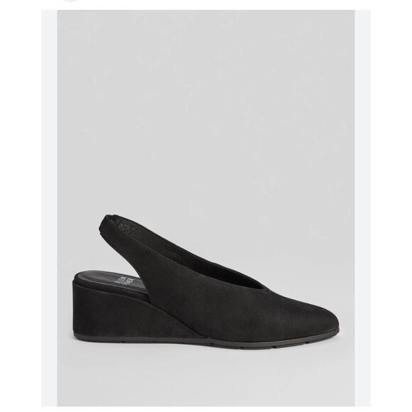 Eileen Fisher Gatwick Slingback Nubuck Shoes 6.5 Black Leather Block Heel New - Picture 2 of 9